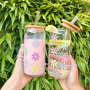 Personalized Glass Bottle With Straw, Bamboo Water Bottle