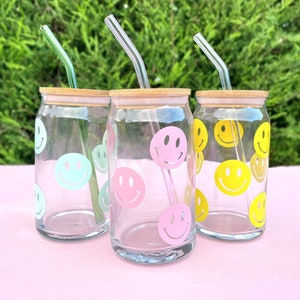 Smiley Face cup, Beer glass cup with Bamboo lid