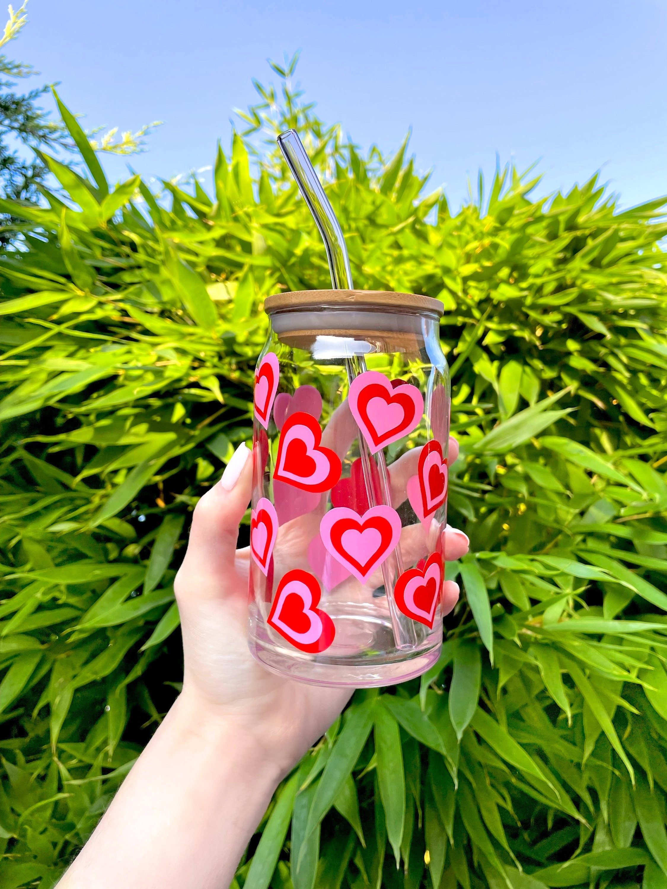 Coffee Bamboo Lid Can Glass Drink 20oz or 16oz Cup Gift Personalised With Glass  Straw & Lid Tumbler Beer Can Mug Valentines 