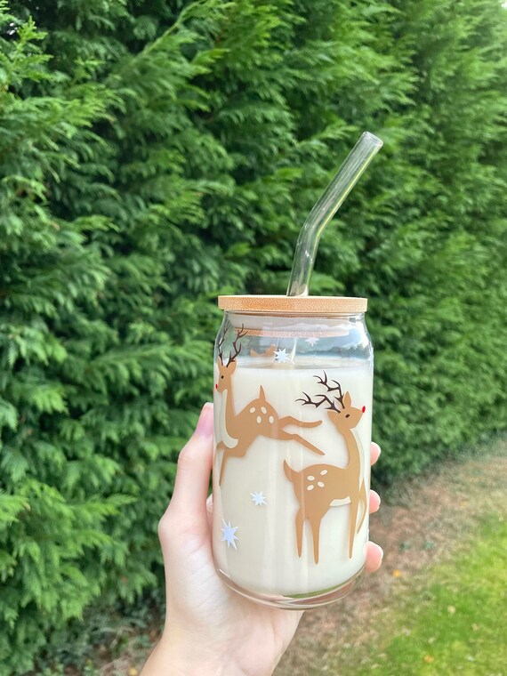 Iced Coffee Glass Cup With Dome Lid and Glass Straw Personalized Coffee Cups  Boba Glass Cups Aesthetic Coffee Cups Gifts for Her 