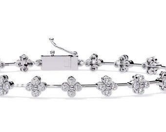 Bezel Set Diamond Tennis Bracelet In 14K Solid White Gold | Genuine Diamond Handmade Bracelet | Natural Diamond Bracelet | Anniversary Gifts