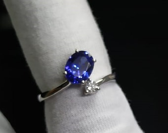 1.5Ct Natural Oval Shape Tanzanite Engagement Ring In 14K Solid White Gold | AAAA Tanzanite & Diamond Wedding Ring | December Birthstone