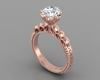 Lab Grown Diamond Rings | Lab Grown Diamond Engagement Ring In 14K Rose Gold | Vintage Round Cut Lab Grown Diamond Ring | Anniversary Ring