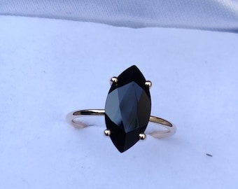 Gorgeous Natural Marquise Cut Black Onyx Engagement Ring In 14K Solid Rose Gold,Minimalist Black Onyx Gold Ring,Anniversary Gifts For Wife