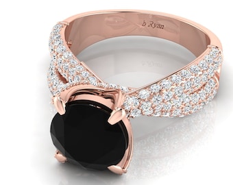 Natural Black Onyx Engagement Ring In 14K Solid Rose Gold | Vintage Black Onyx & Diamond Anniversary Ring | Custom Engagement Ring |