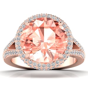 Natural Morganite Engagement Ring In 14K Solid Rose Gold | Morganite & Diamond Halo Ring | Morganite Anniversary Ring | Promise Wedding Ring