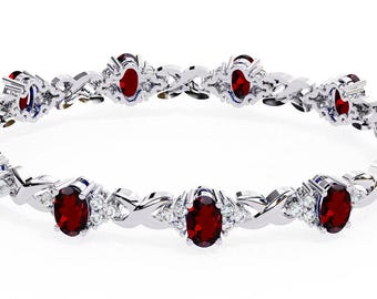 Red Garnet Tennis Bracelet | Sterling Silver, January Birthstone