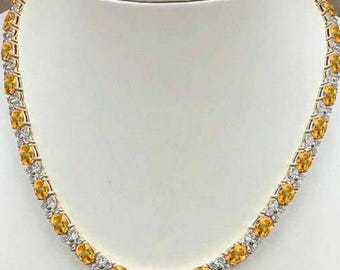 Natural Citrine Tennis Necklace | Sterling Silver, Anniversary Gifts