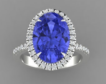 5.9Ct Natural Oval Shape Tanzanite Engagement Ring In 14K Solid White Gold | AAAA Tanzanite & Diamond Halo Wedding Ring,December Birthstone