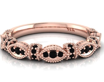 Vintage Black Onyx Wedding Band In 14K Solid Rose Gold,Black Onyx Engagement Band,Unique Anniversary Band,Perfect Anniversary Gifts For Her
