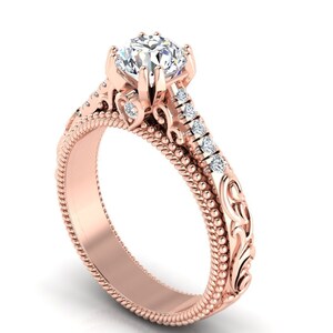 1.3Ct Lab Grown Diamond Engagement Ring In 14K Solid Rose Gold | Vintage Lab Grown Diamond Wedding Ring | Anniversary Ring | Gift For Wife