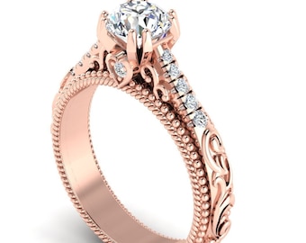 1.3Ct Lab Grown Diamond Engagement Ring In 14K Solid Rose Gold | Vintage Lab Grown Diamond Wedding Ring | Anniversary Ring | Gift For Wife