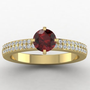 Natural Round Shape Red Garnet Engagement Ring In 14K Solid Yellow Gold | Garnet & Diamond Wedding Ring | Promise Ring | January Birthstone