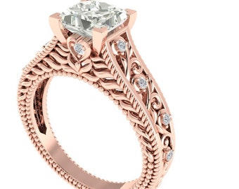 Princess Shape Lab Grown Diamond Engagement Ring In 14K Solid Rose Gold,Vintage Lab Grown Diamond Ring,Anniversary Gifts For Wife Gift