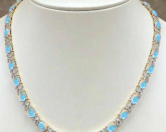 Handmade Opal Tennis Necklace | Sterling Silver, Anniversary Gift