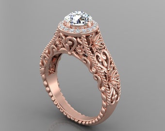 Vintage Lab Grown Diamond Engagement Ring In 14K Rose Gold | Unique Lab Grown Diamond Wedding Ring | Lab Grown Diamond Anniversary Ring