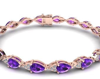 Natural Oval Shape Amethyst Tennis Bracelet 925 Sterling Silver,Unique Handmade Amethyst Bracelet,Perfect Anniversary Gift For Wife