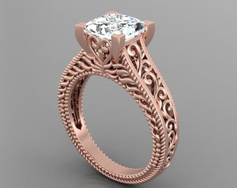 2Ct Princess Shape Lab Grown Diamond Engagement Ring In 14K Solid Rose Gold | Vintage Lab Grown Diamond Wedding Ring | Anniversary Gifts