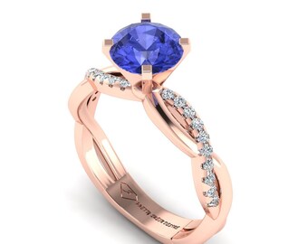1.5Ct Natural Round Shape Tanzanite Engagement Ring In 14K Solid Rose Gold | AAA Tanzanite & Diamond Anniversary Ring | December Birthstone
