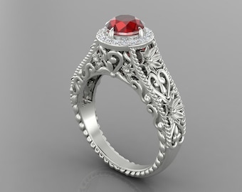 Natural Red Garnet Engagement Ring In 925 Sterling Silver | Unique Garnet & Diamond Wedding Ring | Garnet Anniversary Ring | Gift For Her