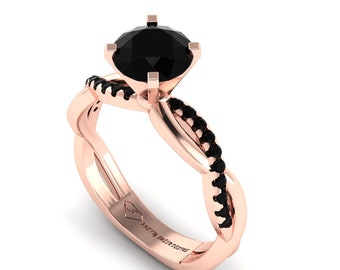 Infinity Shank Black Onyx Engagement Ring In 14K Solid Rose Gold | Unique Black Onyx Wedding Ring | Black Onyx Anniversary Ring