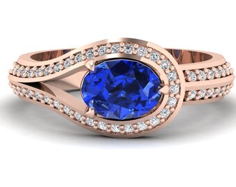 1.5Ct Natural Oval Shape Tanzanite Engagement Ring In 14K Solid Rose Gold | Genuine Tanzanite & Diamond Wedding Ring | December Birthstone