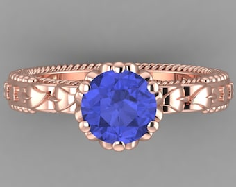 Natural Round Cut Tanzanite Engagement Ring In 14K Solid Rose Gold,Solitaire Tanzanite Women's Ring,Anniversary Gifts,December Birthstone