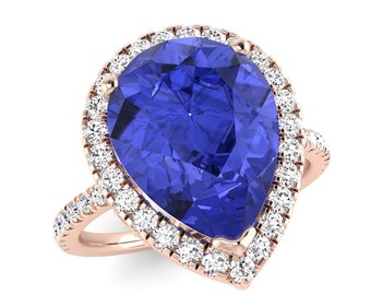 5.4Ct Natural Pear Cut Tanzanite Engagement Ring In 14K Solid Rose Gold,Gorgeous Tanzanite & Diamond Halo Ring,December Birthstone Jewelry