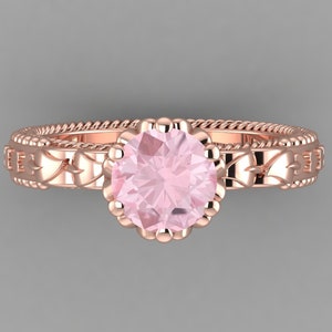 Vintage Pink Morganite Engagement Ring In 14K Solid Rose Gold | Solitaire Pink Morganite Ring | Anniversary Ring | Unique Morganite Ring