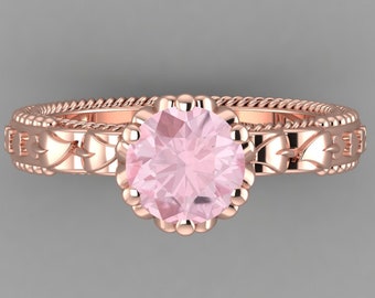 Vintage Pink Morganite Engagement Ring In 14K Solid Rose Gold | Solitaire Pink Morganite Ring | Anniversary Ring | Unique Morganite Ring