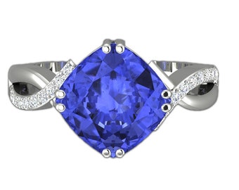 4.2Ct Natural Cushion Shape Tanzanite Engagement Ring In 14K Solid White Gold | AAAA Tanzanite & Diamond Anniversary Ring | Promise Ring