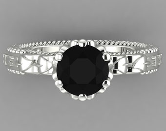 Solitaire Black Onyx Engagement Ring In 925 Sterling Silver | Natural Round Shape Black Onyx Wedding Ring | Anniversary Ring | Promise Ring