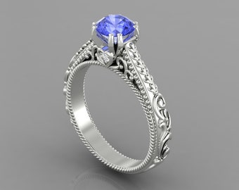 2.4Ct Natural Tanzanite Engagement Ring In 14K  White Gold | AAAA Tanzanite & Diamond Wedding Ring | Anniversary Ring | Promise Rings