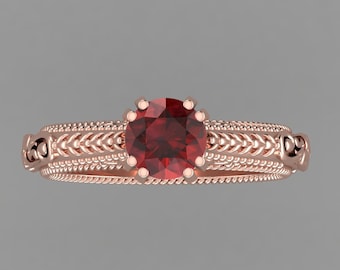Red Garnet Engagement Ring In 14K Solid Rose Gold | Unique Red Garnet & Diamond Wedding Ring | Garnet Anniversary Ring | Garnet Promise Ring