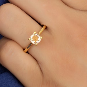 Natural Round Shape Morganite Engagement Ring In 14K Solid Yellow Gold | Solitaire Morganite Ring | Round Morganite Ring | Anniversary Ring