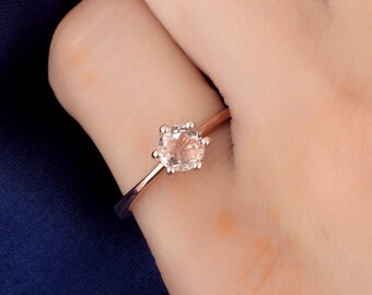Solitaire Morganite Engagement Ring In 14K Solid Rose Gold | Natural Round Cut Morganite Ring | Minimalist Morganite Ring | Anniversary Ring