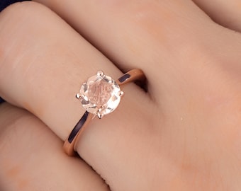 Natural Round Shape Morganite Engagement Ring | 14K Solid Rose Gold Morganite Ring | Solitaire Morganite Ring | Morganite Wedding Ring