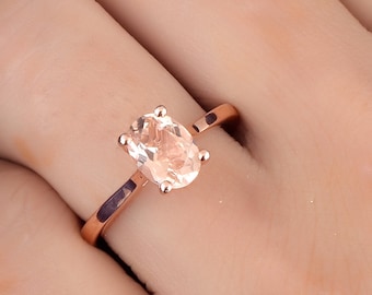 Natural Oval Shape Morganite Engagement Ring In 14K Solid Rose Gold | Solitaire Morganite Ring | Morganite Wedding Ring | Anniversary Ring