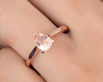 Natural Morganite Engagement Ring In 14K Solid Rose Gold | Solitaire Morganite Ring  | Morganite Ring | Promise Ring | Anniversary Ring