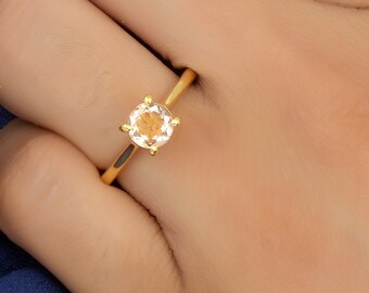 Natural Round Shape Morganite Engagement Ring In 14K Solid Yellow Gold | Solitaire Morganite Ring | Round Morganite Ring | Anniversary Ring