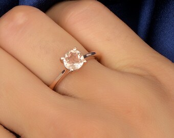 1.3Ct Natural Round Cut Morganite Engagement Ring In 14K Solid Rose Gold, Solitaires Morganite Women's  Ring,Perfect Christmas Gifts For Her