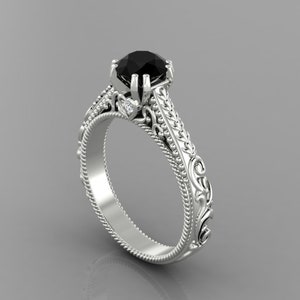 Vintage Natural Round Cut Black Onyx Engagement Ring In 925 Sterling Silver,Gorgeous Black Onyx & Diamond Ring,Anniversary Gifts For Wife