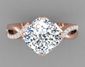 4.12Ct Cushion Shape Lab Grown Diamond Engagement Ring In 14K Solid Rose Gold | Infinity Shank Lab Grown Diamond Wedding Rin | Gift For Wife
