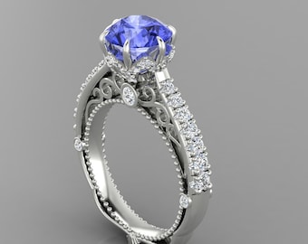2.4Ct Natural Round Shape Tanzanite Engagement Ring In 14K White Gold | AAAA Tanzanite & Diamond Wedding Ring | December Birthstone