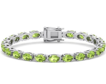 Natural Oval Shape Peridot Tennis Bracelet | 925 Sterling Silver Peridot Bracelet | Handmade Peridot Bracelet | Anniversary Bracelet