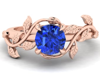 Unique Natural Round Cut Tanzanite Engagement Ring In 14K Solid Rose Gold,Leaf Tanzanite Wedding Ring,Perfect December Birthstone Jewelry