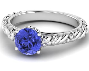 1.5Ct Natural Round Cut Tanzanite Engagement Ring In 14K Solid White Gold,Gorgeous Solitaire Tanzanite Rings,December Birthstone Jewelry