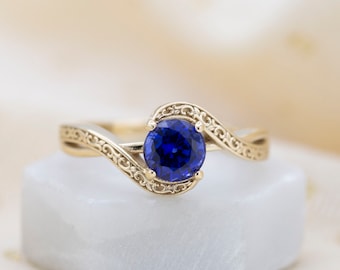 2.4Ct Natural Round Shape Tanzanite Engagement Ring In 14k Solid Yellow Gold | Filigree AAAA Tanzanite Ring | Tanzanite Wedding Ring
