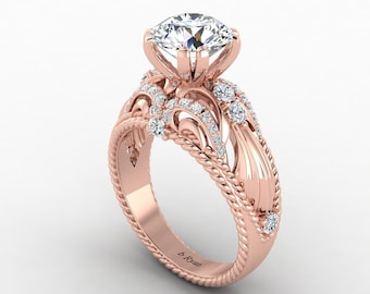 2Ct Solitaire Lab Grown Diamond Engagement Ring In 14K Solid Rose Gold,Vintage Lab Grown Diamond Wedding Ring,Anniversary Gift For Wife