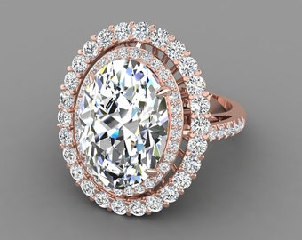 5.8Ct Oval Cut Lab Grown Diamond Engagement Ring In 14K Solid Rose Gold,Gorgeous Lab Grown Diamond Double Halo Ring,Valentine Gifts For Her